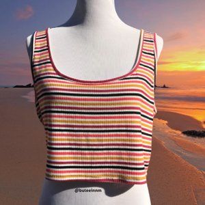 Express Ribbed Stretch Cropped Tank Top Striped XL